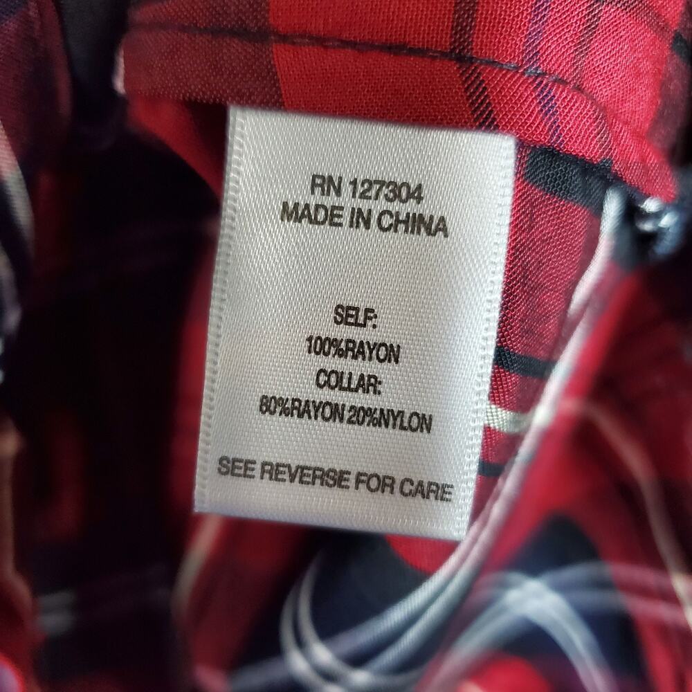 John Mark Tunic Top Womens SZ OX Red Black Plaid Velvet Collar Cinched Sleeves - Picture 7 of 16